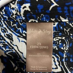 White Stag Black and Blue Abstract Top